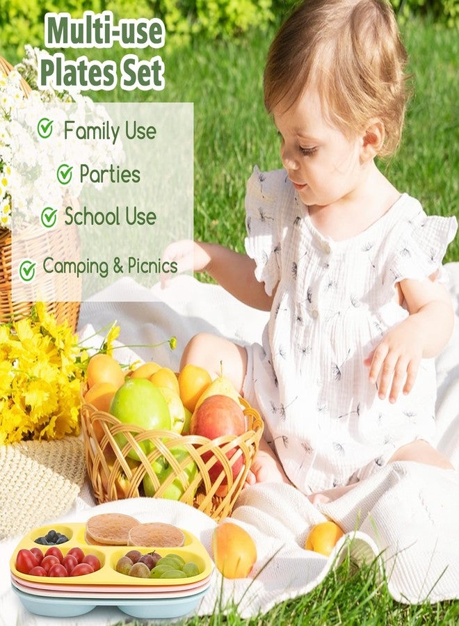 shopwithgreen Bamboo Divided Plates for Kids Adults - Dinnerware Set for Toddlers Kids Children Baby, Toddler Dinner Plates, BPA Free, Stackable, Dishwasher Safe, 9.4 inch, Set of 4 - Image 4